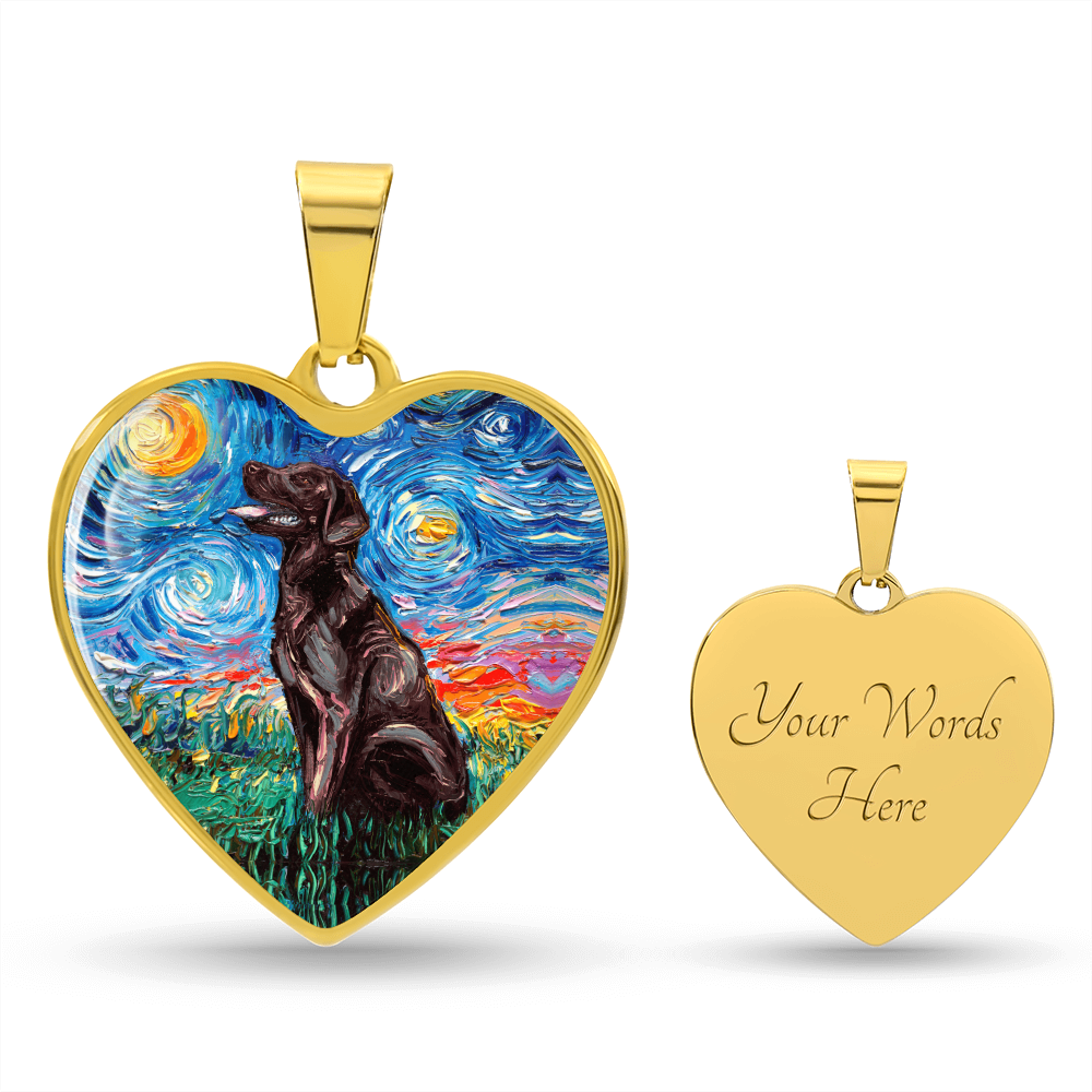 Chocolate Labrador Starry Night Heart Necklace
