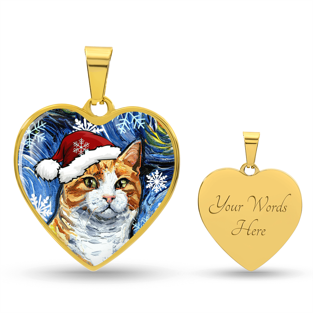 Orange Tuxedo Tabby Christmas Heart Necklace