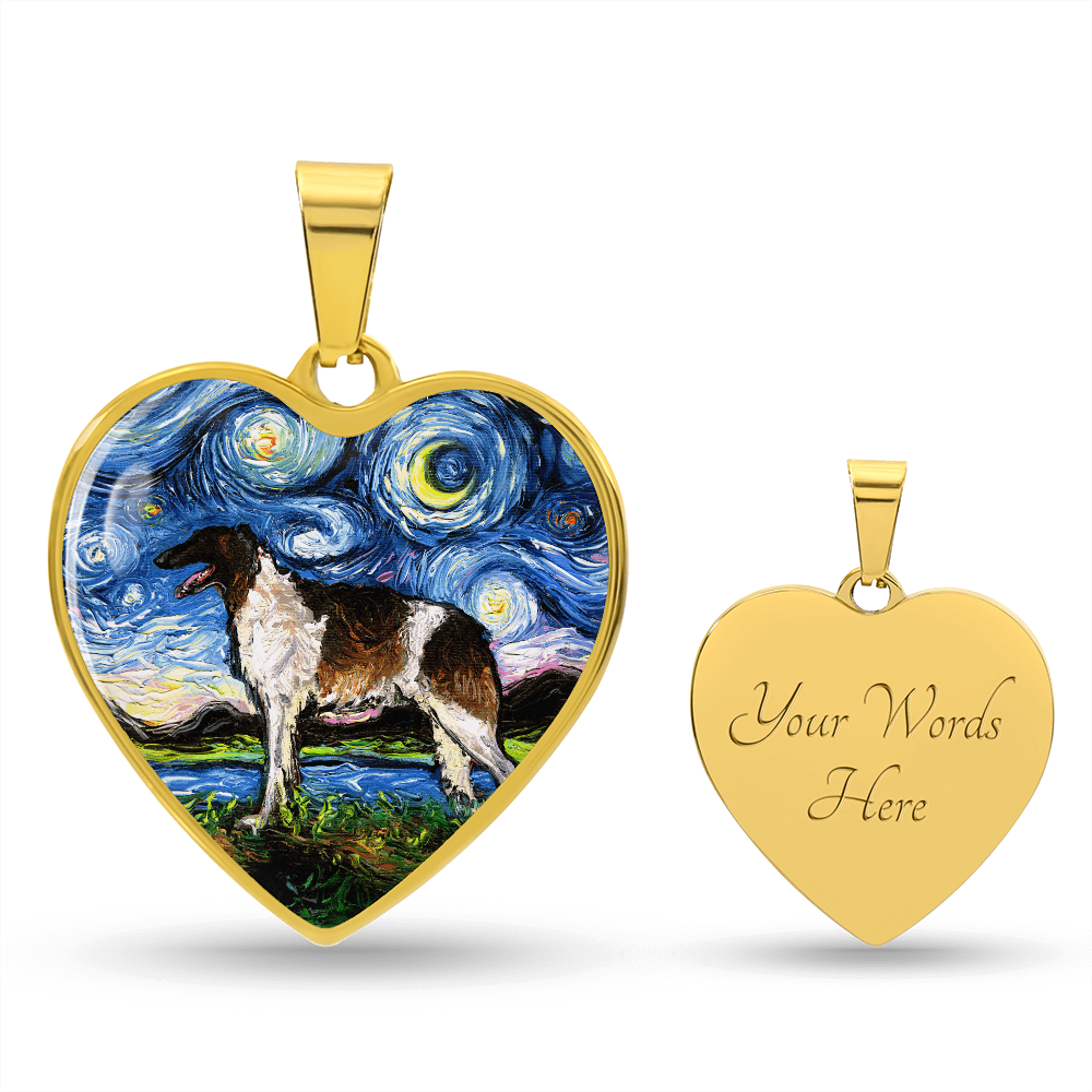 Borzoi Starry Night Heart Necklace