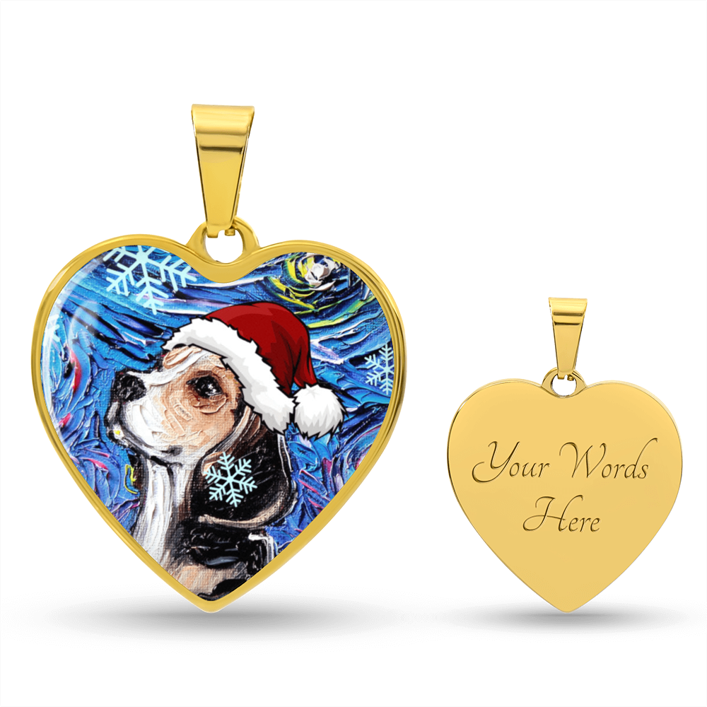 Beagle in Santa Hat Starry Night Heart Necklace