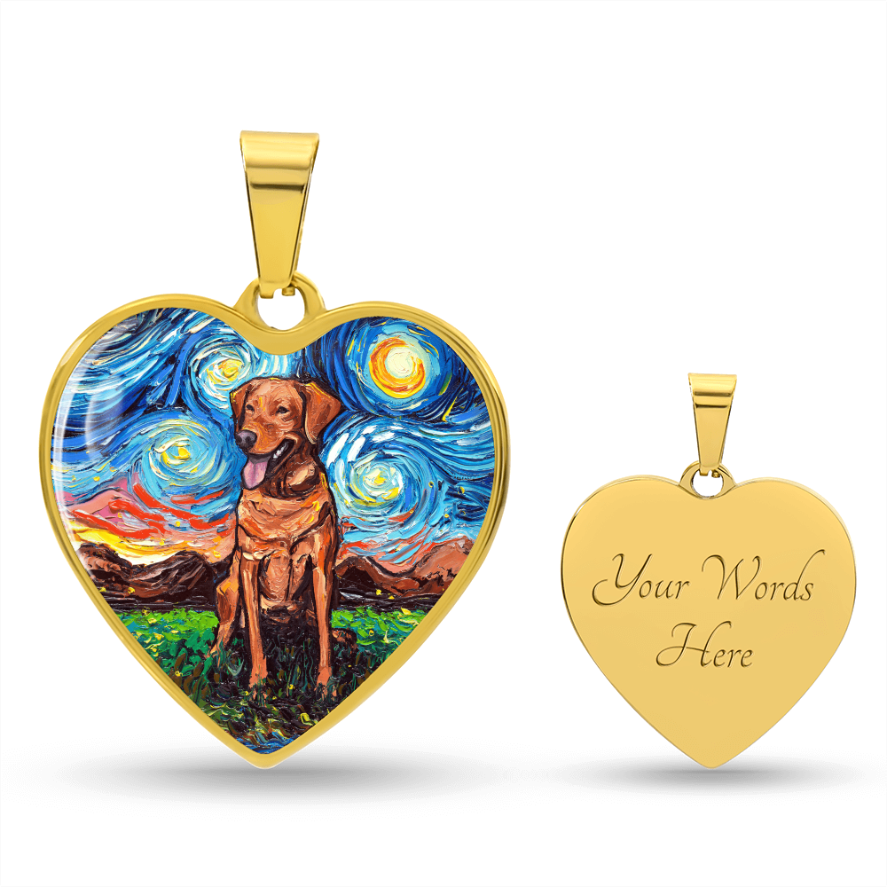 Fox Red Labrador Starry Night Heart Necklace