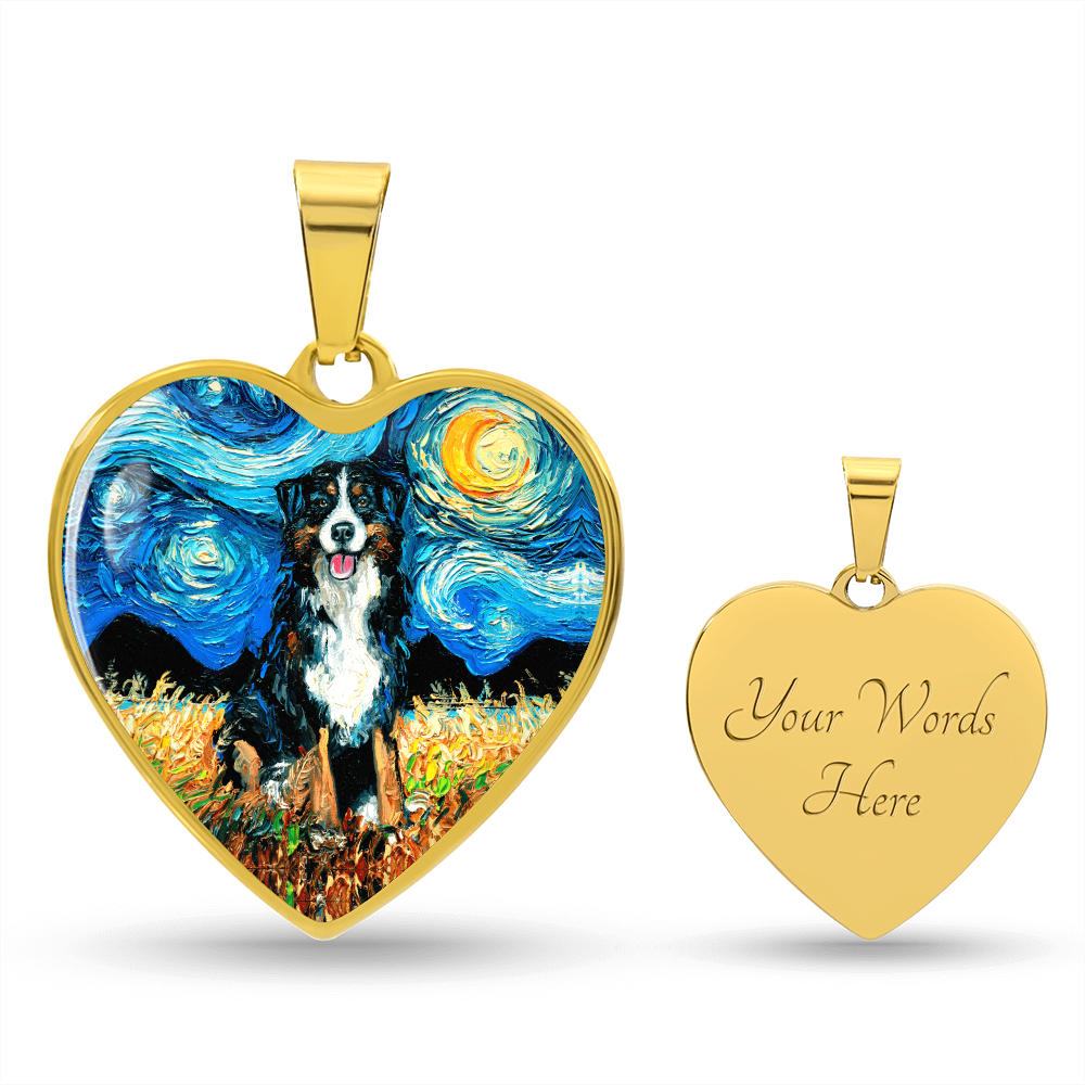 Bernese Mountain Dog Starry Night Heart Necklace