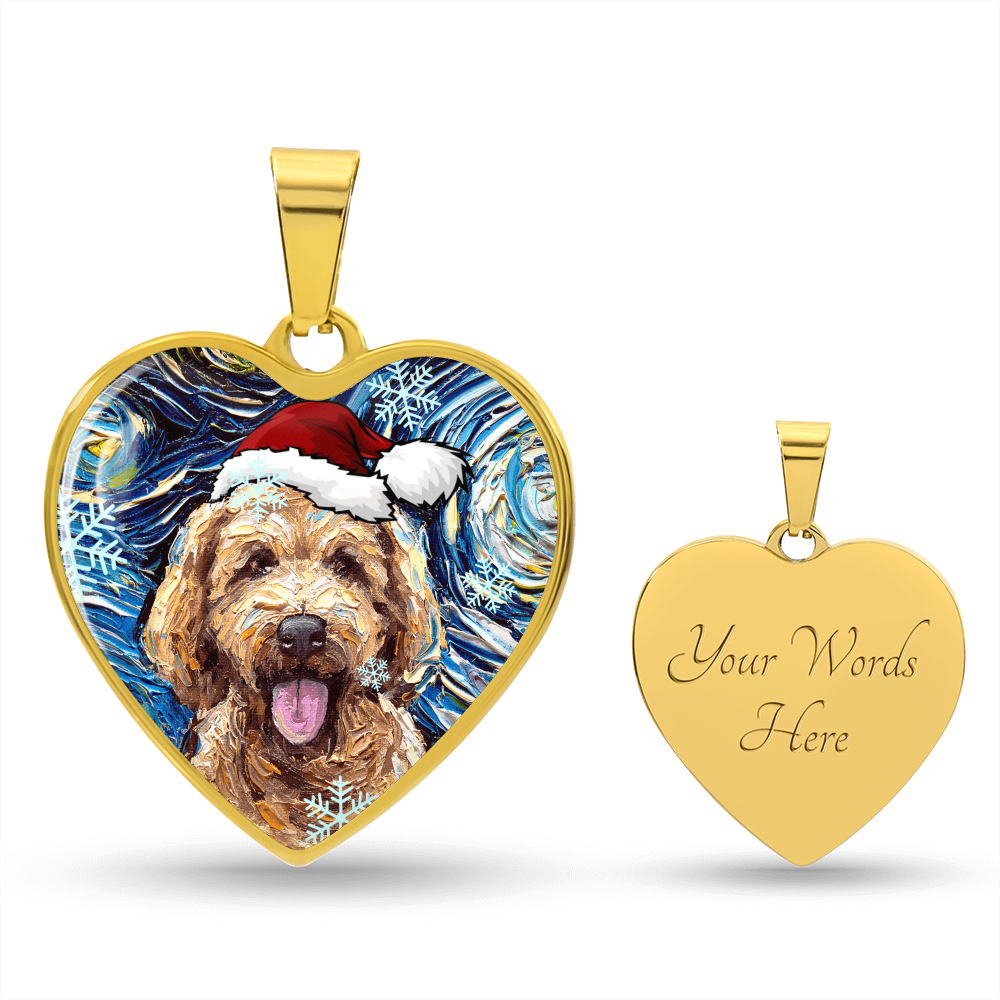 Goldendoodle Christmas Heart Necklace