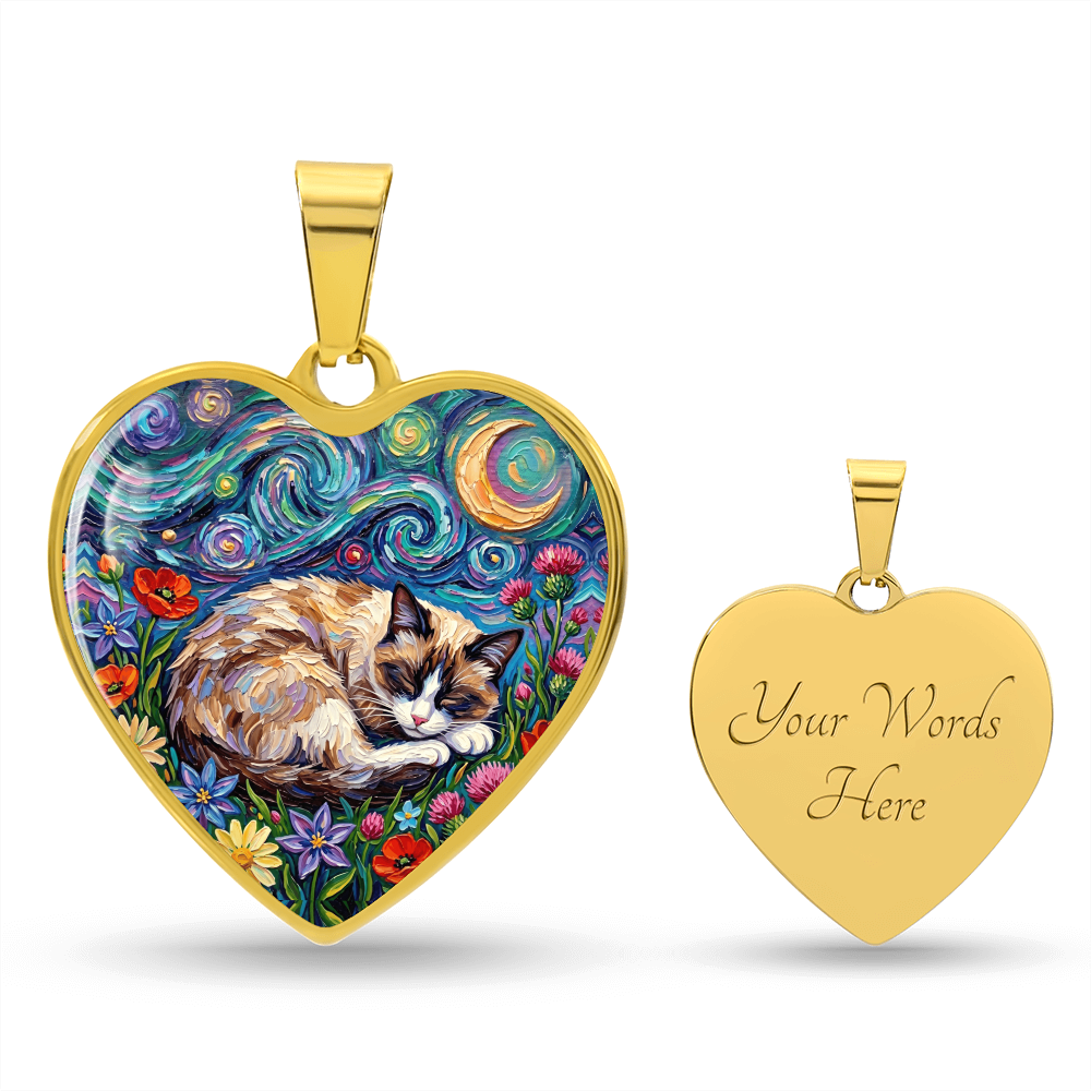 Sleepy Snowshoe Cat Night Heart Necklace