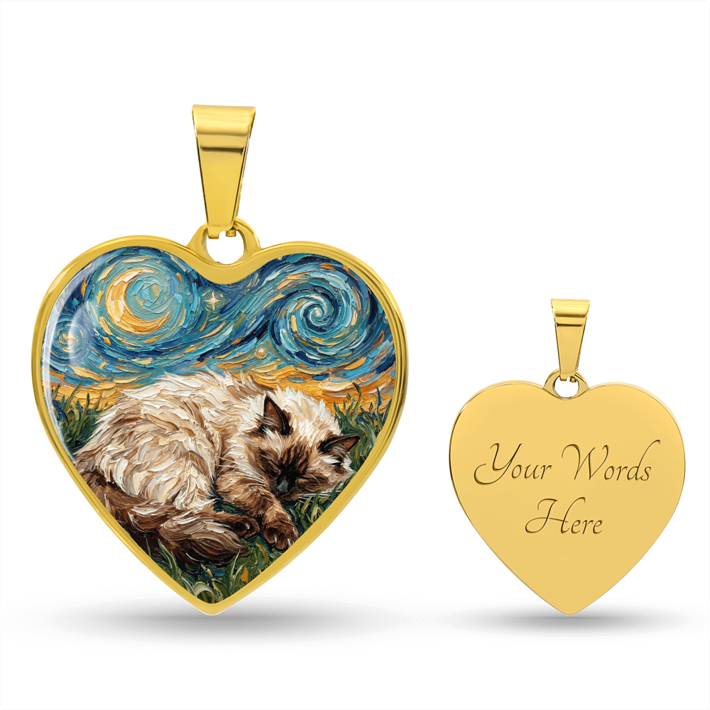 Sleepy Birman Night Heart Necklace