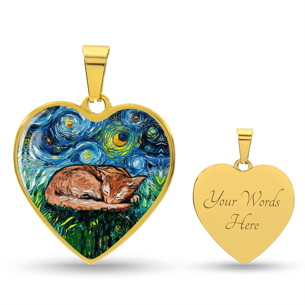 Abysinnian Cat Starry Night Heart Necklace