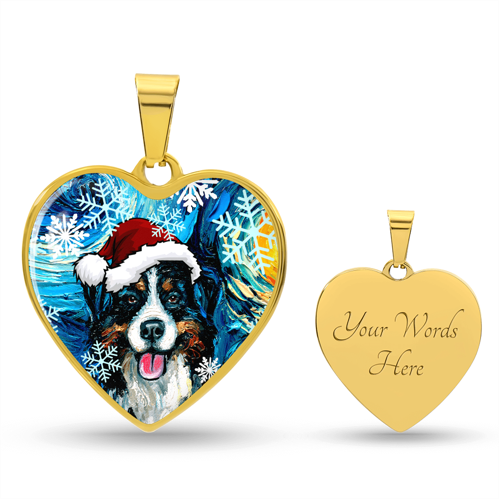 Santa Bernese Mountain Dog Heart Necklace