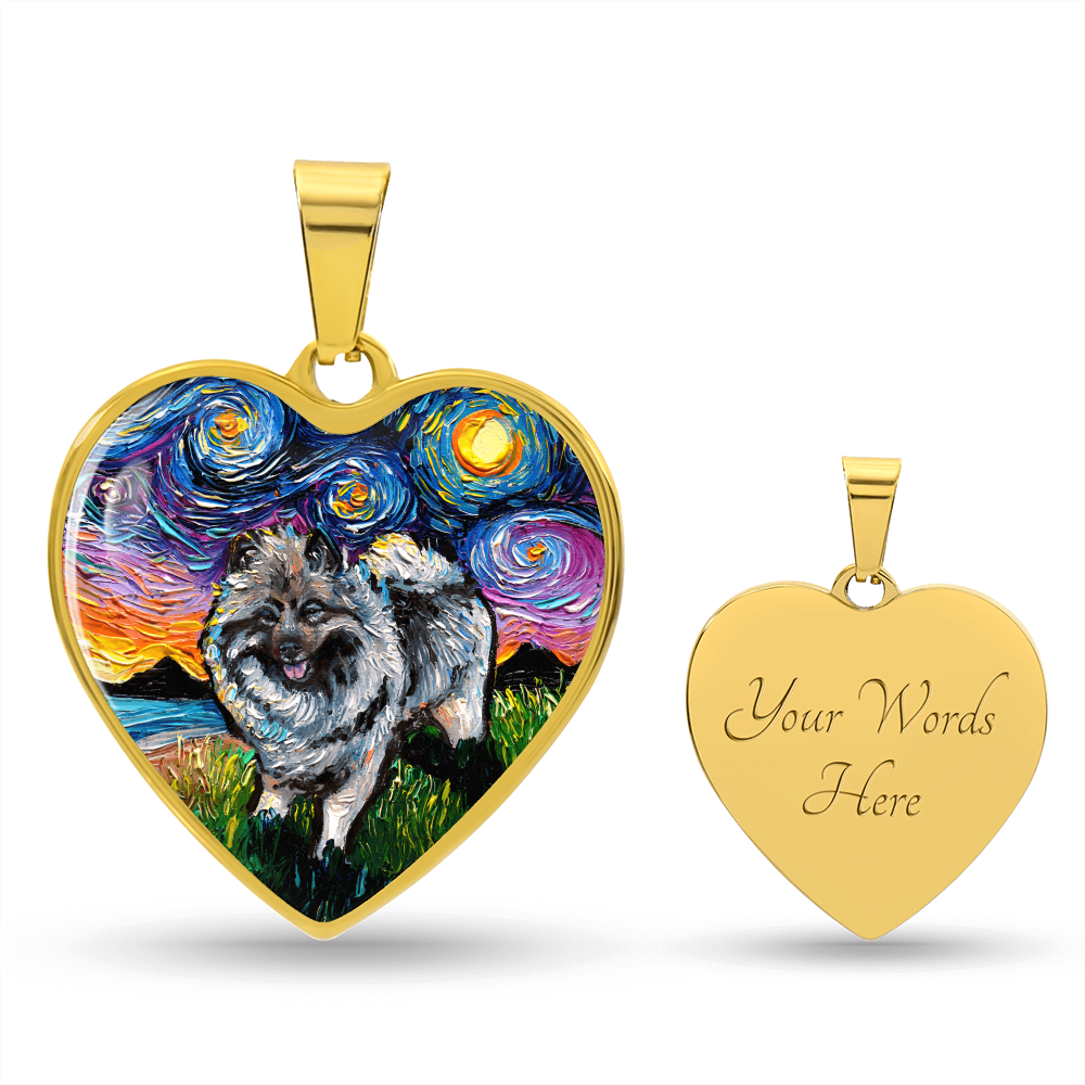 Keeshond Starry Night Heart Necklace
