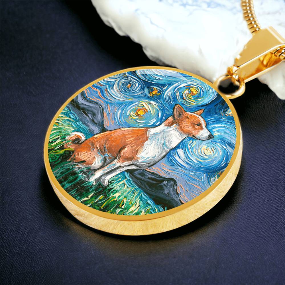 Basenji Starry Night Round Necklace