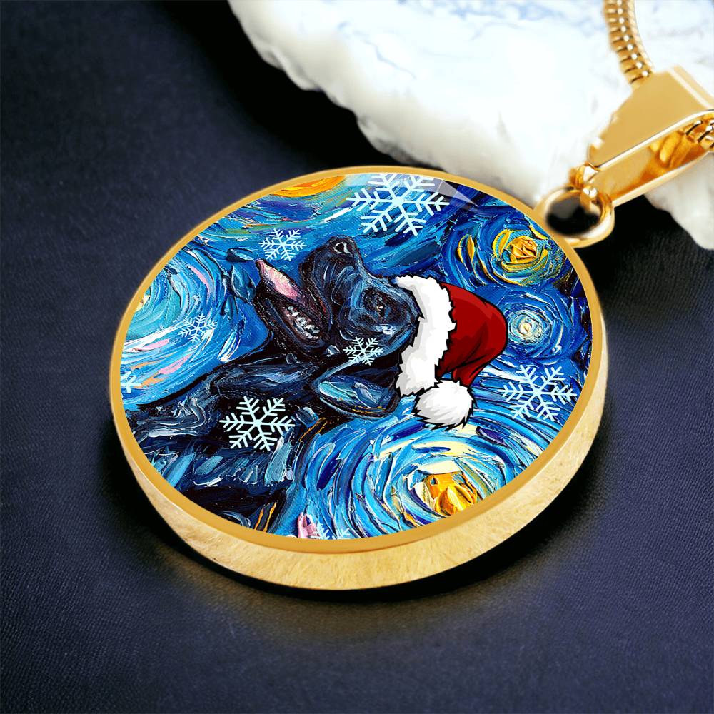 Santa Black Labrador Starry Night Round Necklace