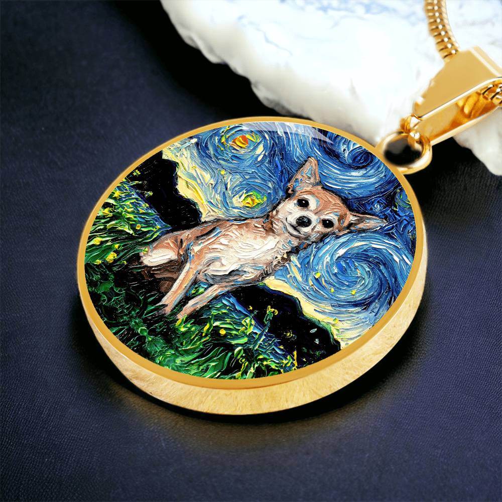 Chihuahua Starry Night Round Necklace