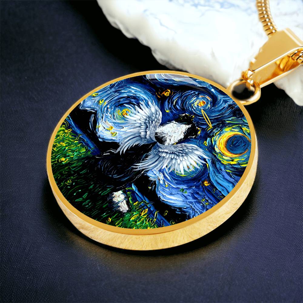 Angel Border Collie Starry Night Round Necklace
