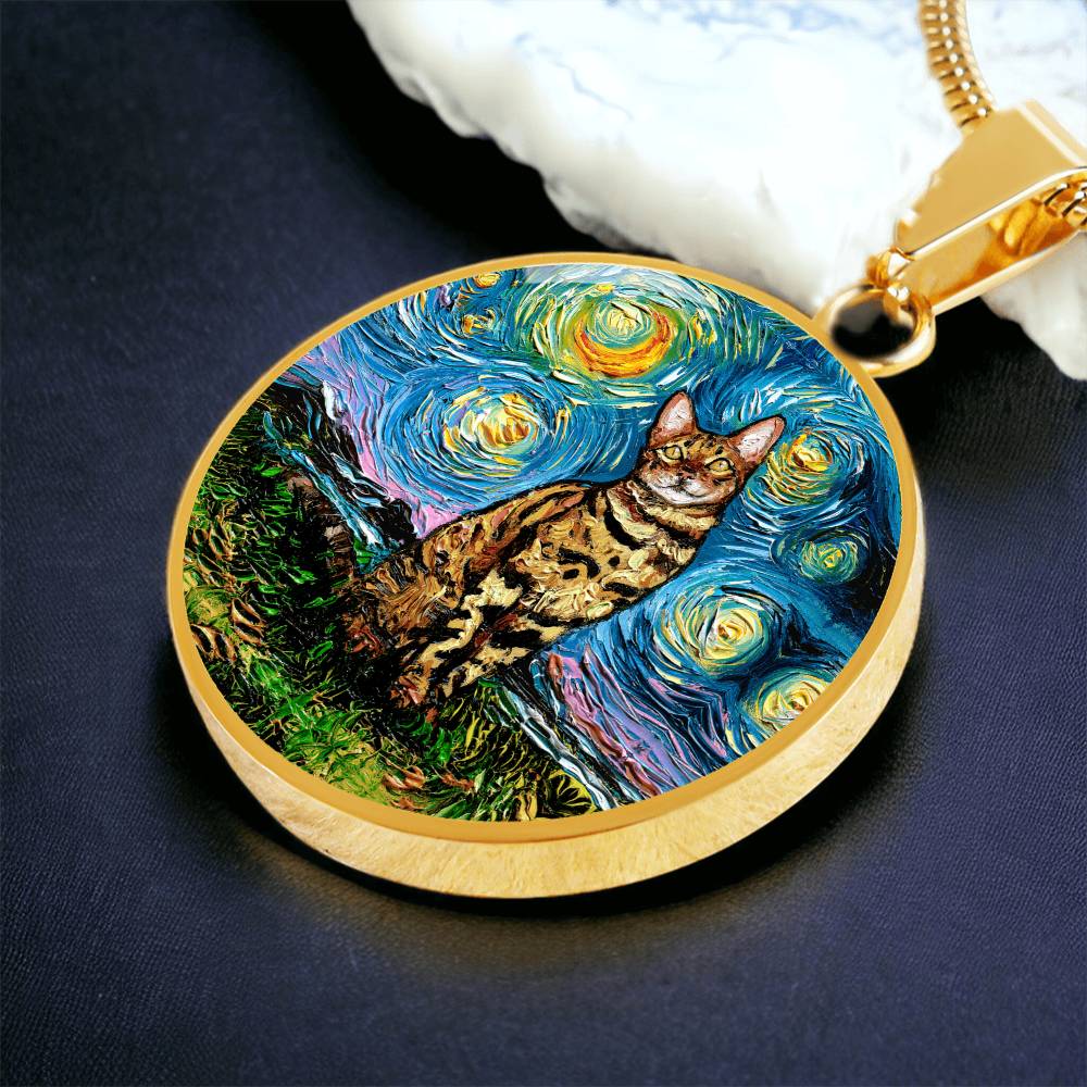 Bengal Cat Starry Night Round Necklace