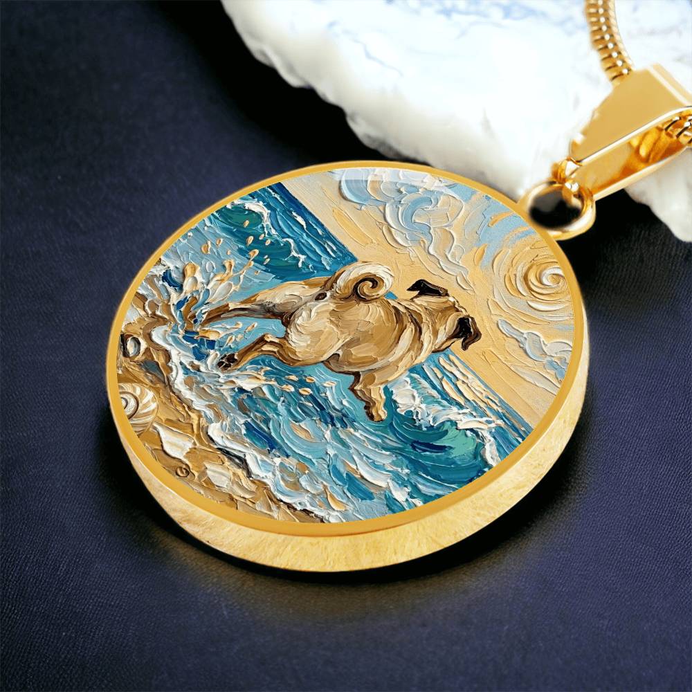 Frolicking Pug Round Necklace