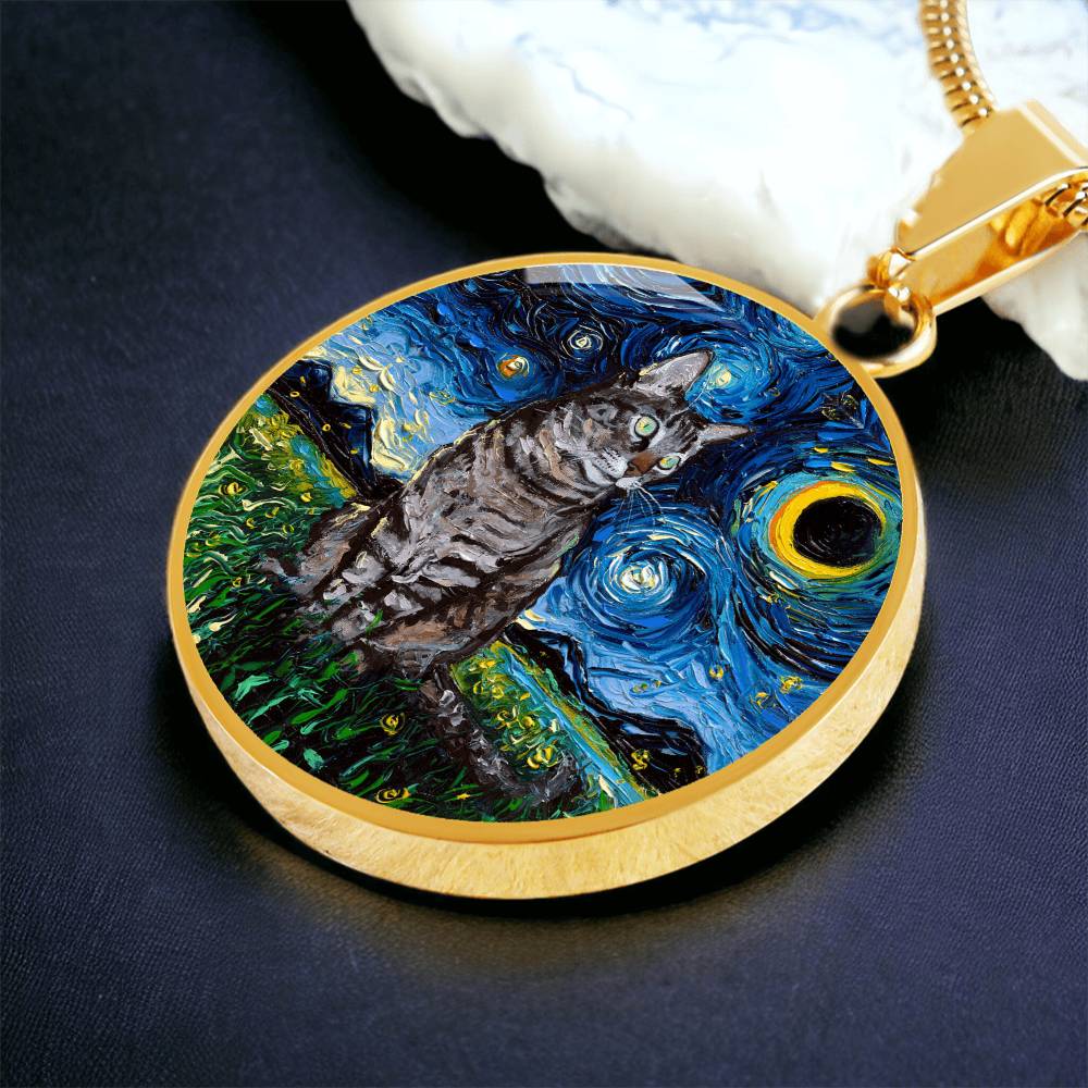 Tabby Cat Starry Night Round Necklace
