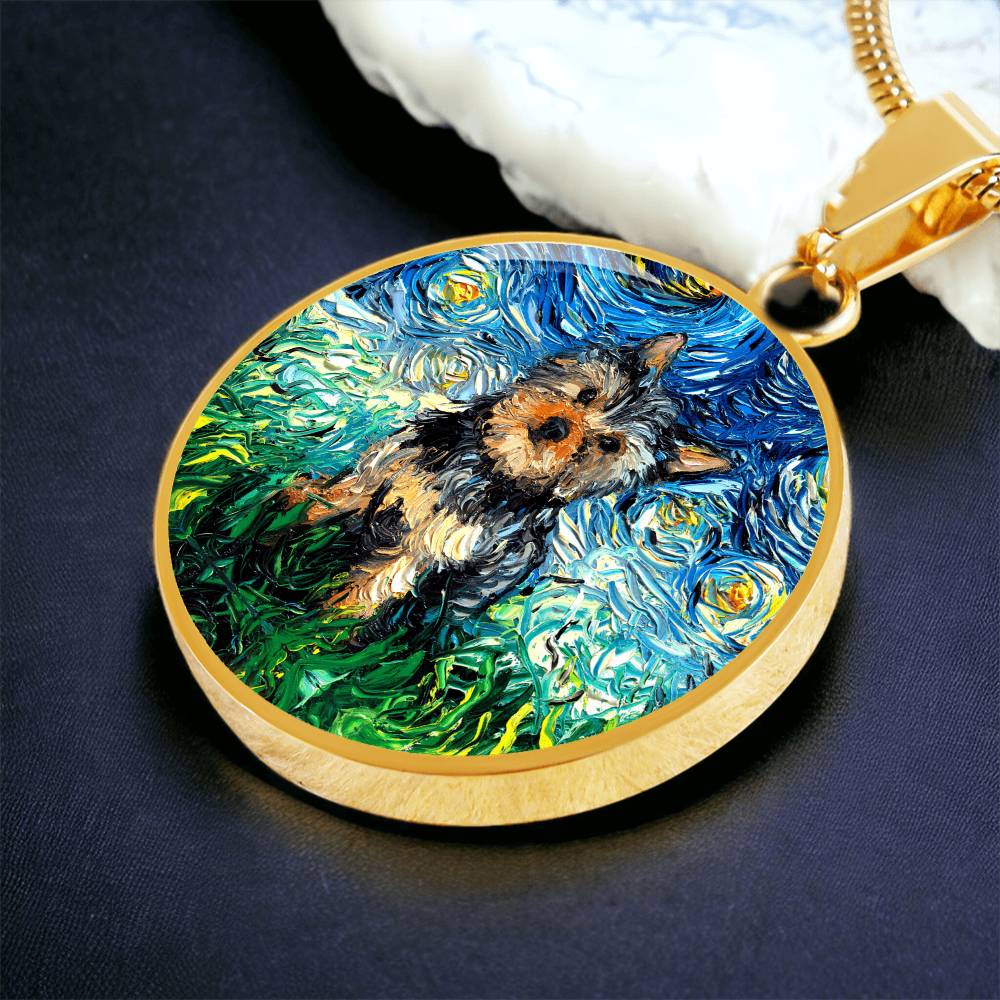 Yorkshire Terrier Starry Night Round Necklace