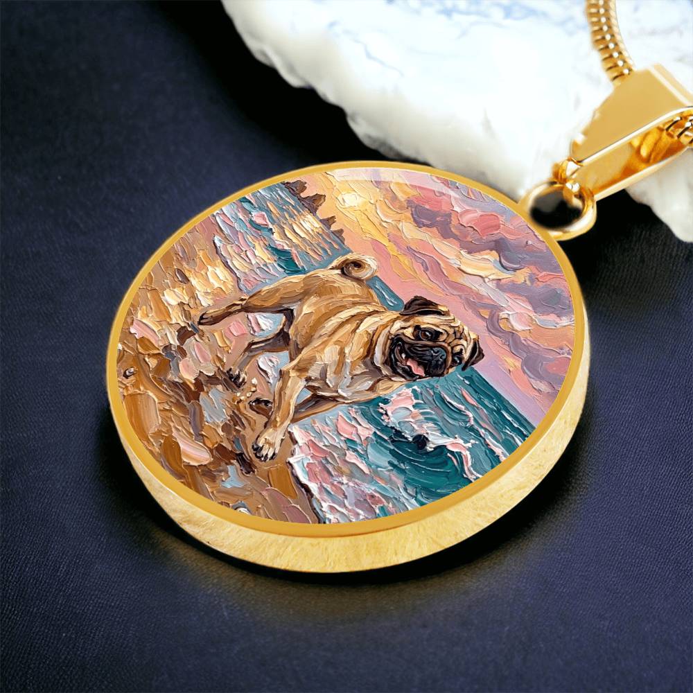 Summer Sunset - Fawn Pug Round Necklace