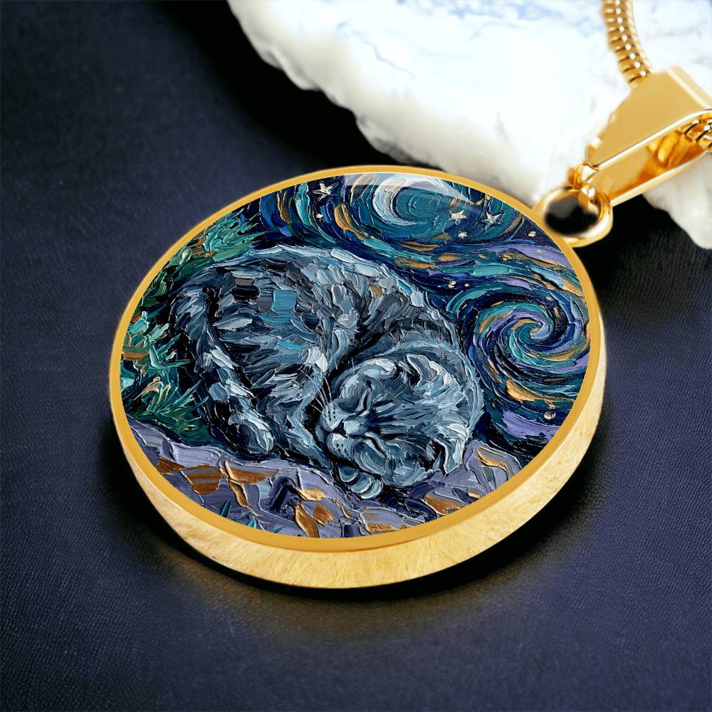 Sleepy Scottish Fold Round Necklace