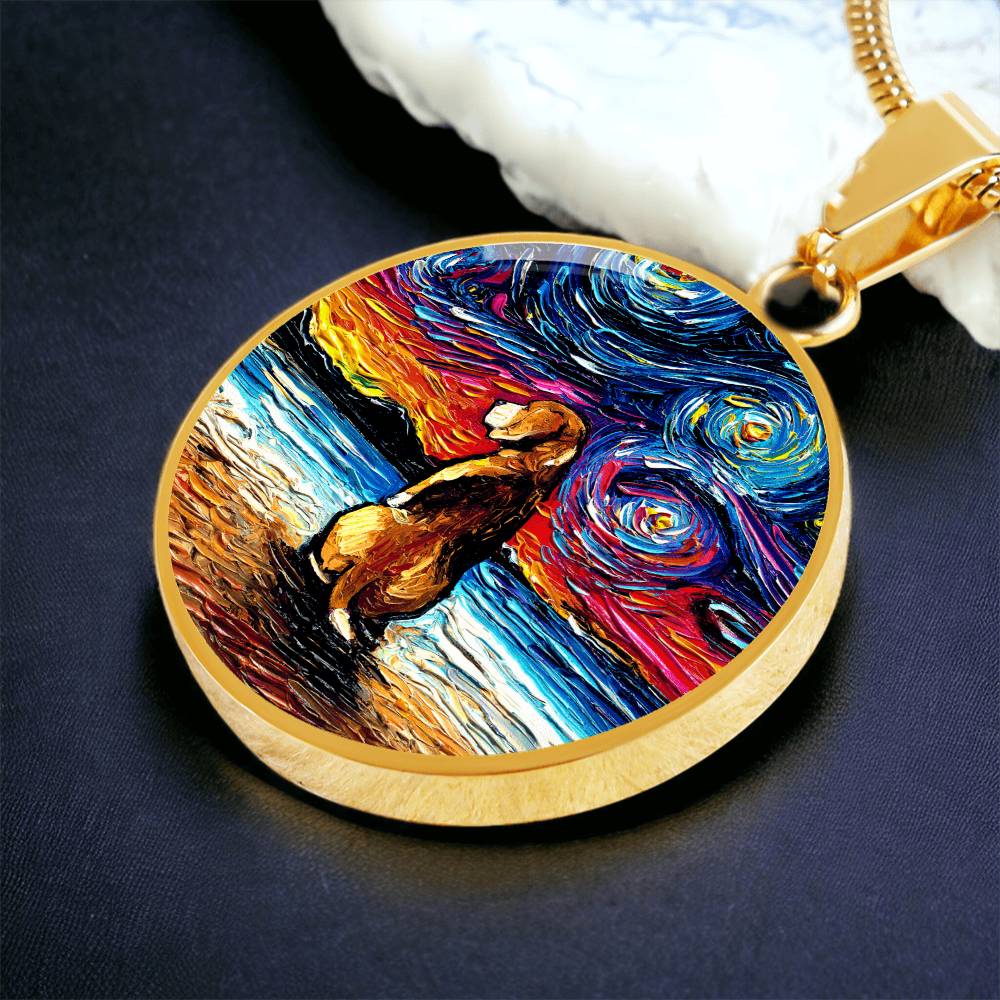 Beagle at the Beach Starry Night Round Necklace