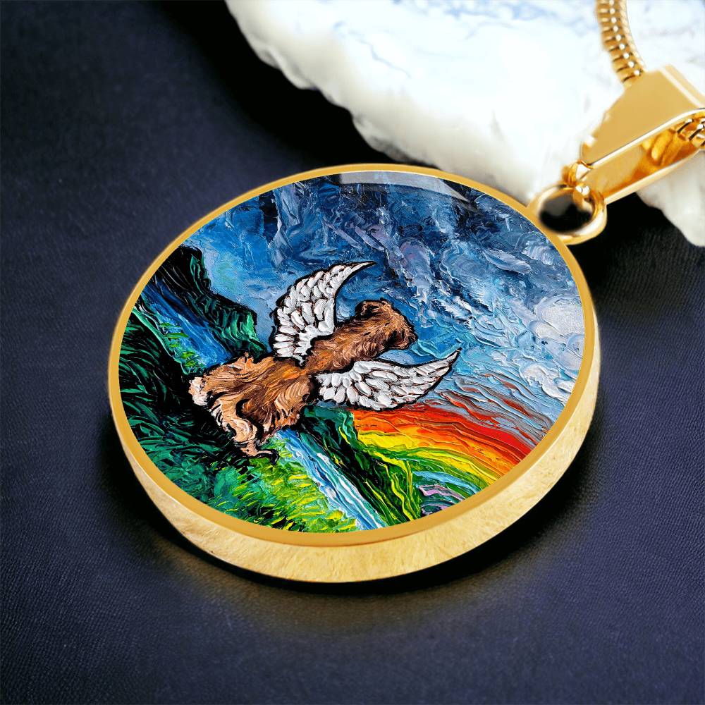 Rainbow Bridge Golden Retriever  Round Necklace