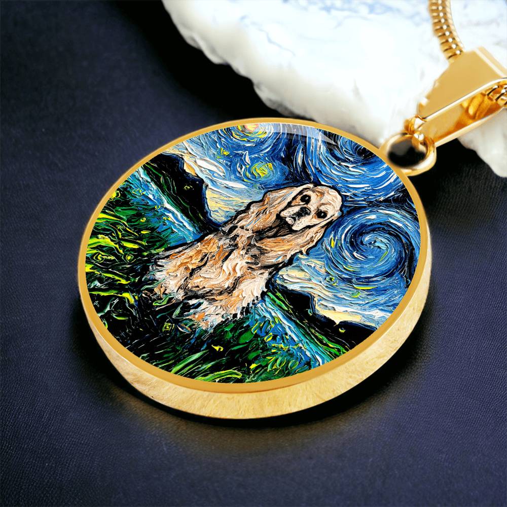American Cocker Spaniel Starry Night Round Necklace