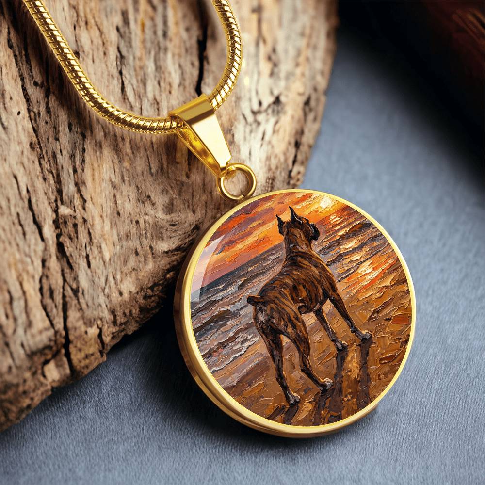 Beach Day - Brindle Boxer Round Necklace
