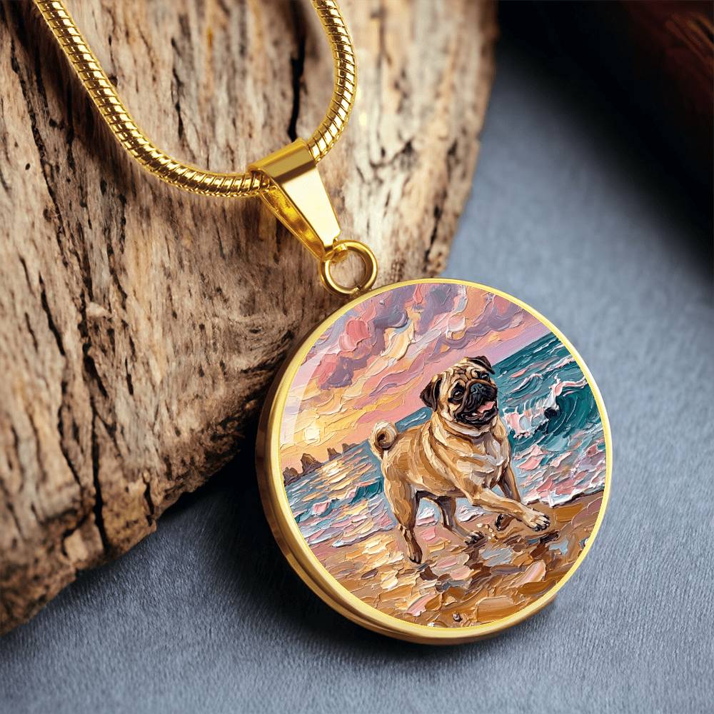 Summer Sunset - Fawn Pug Round Necklace