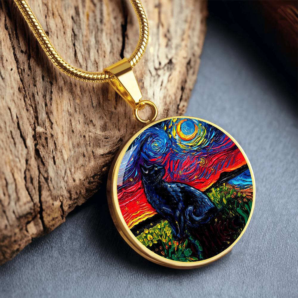 Black Cat 2 Starry Night Round Necklace