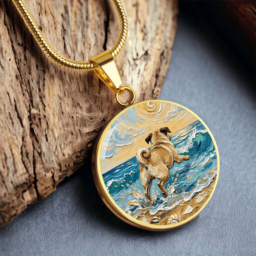 Frolicking Pug Round Necklace