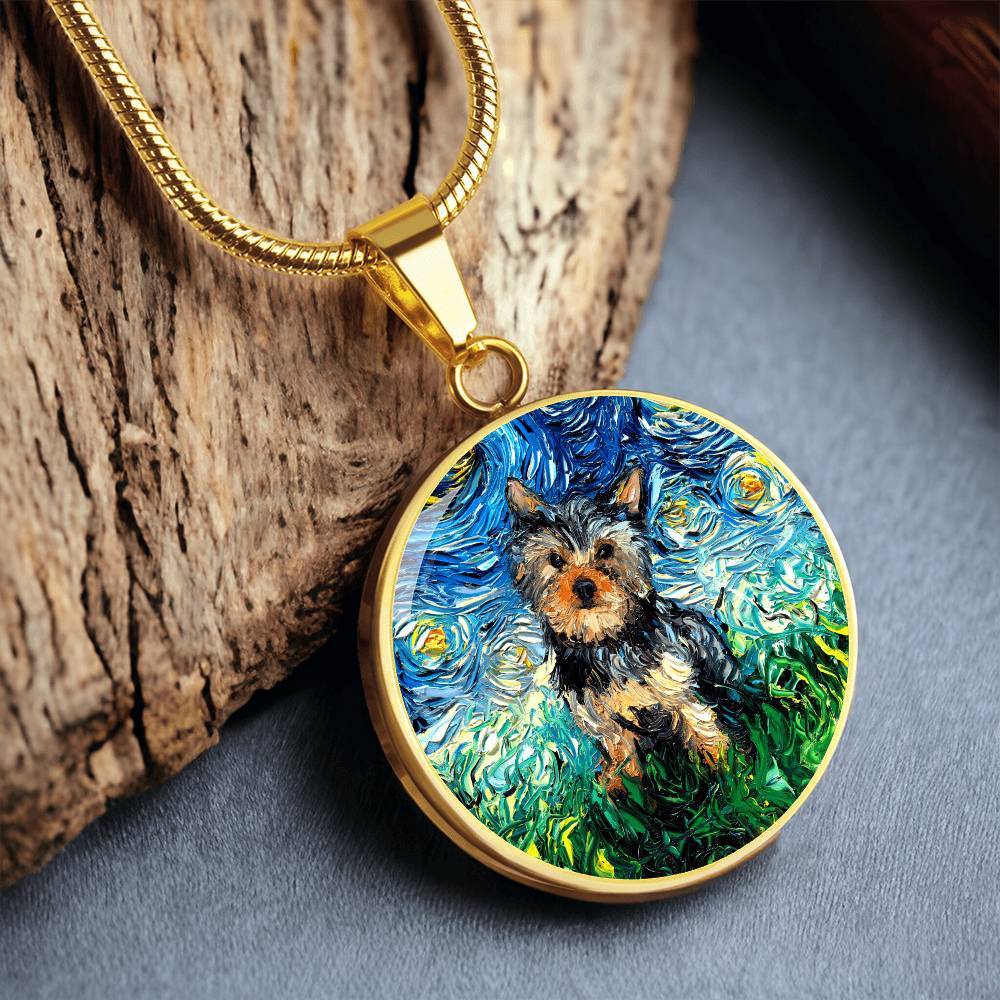 Yorkshire Terrier Starry Night Round Necklace