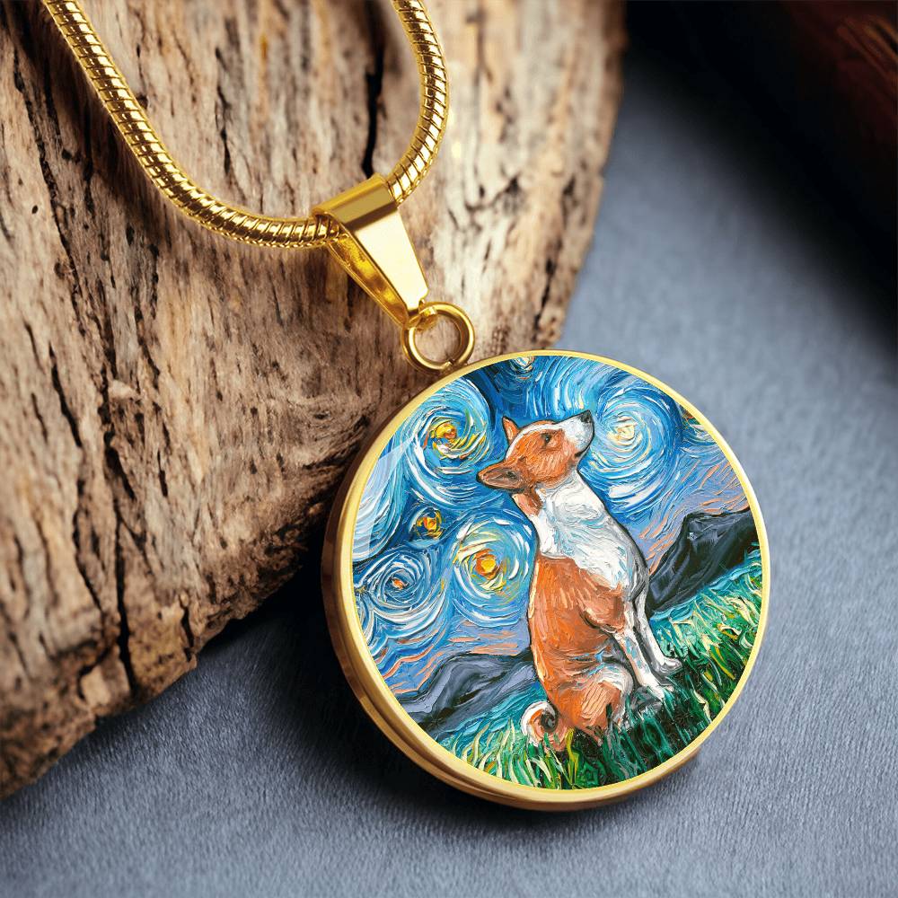 Basenji Starry Night Round Necklace