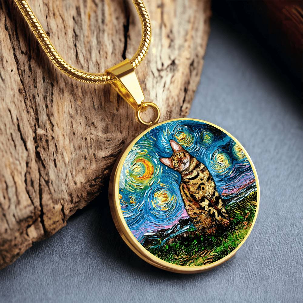 Bengal Cat Starry Night Round Necklace