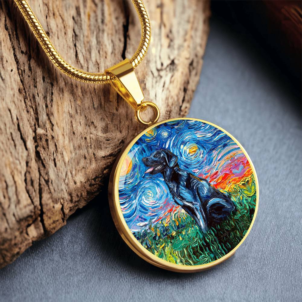Black Labrador Starry Night Round Necklace