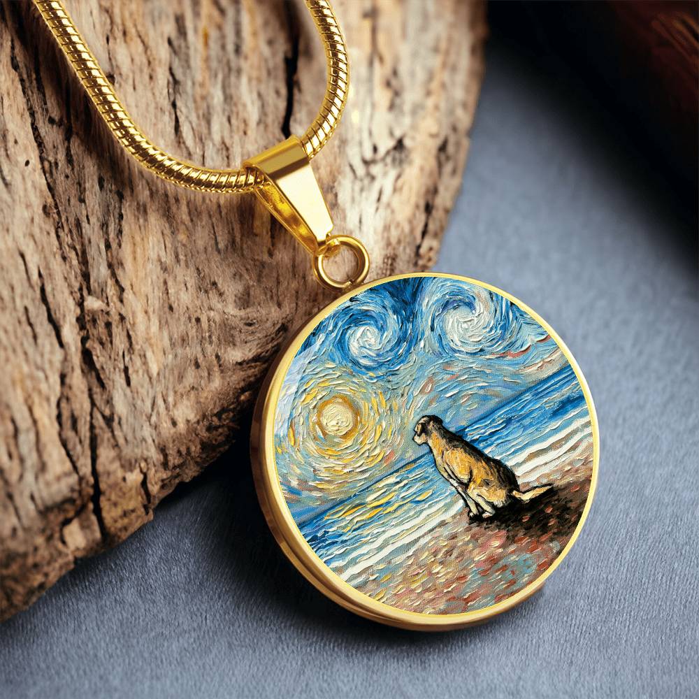 Beach Days - Yellow Labrador Starry Night Round Necklace