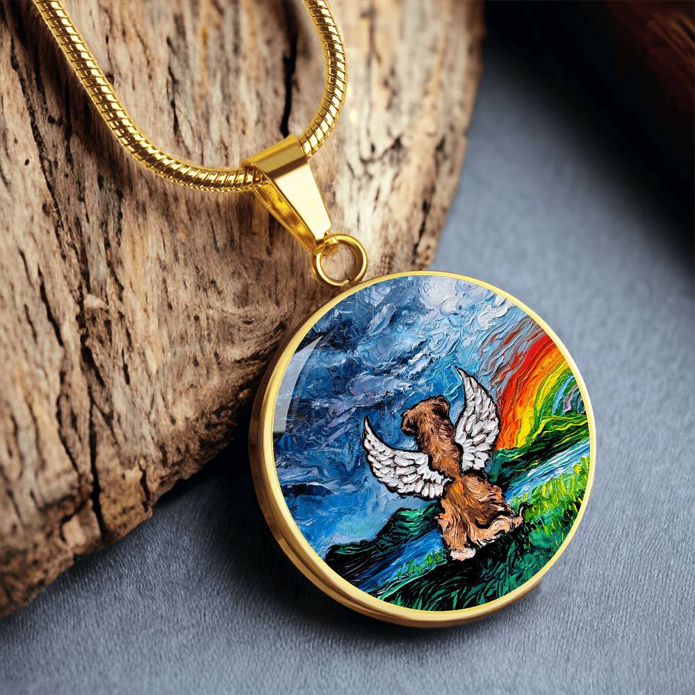 Rainbow Bridge Golden Retriever  Round Necklace