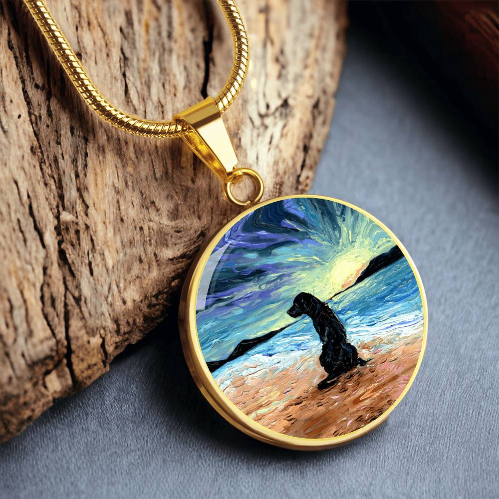 Beach Days - Black Labrador Round Necklace