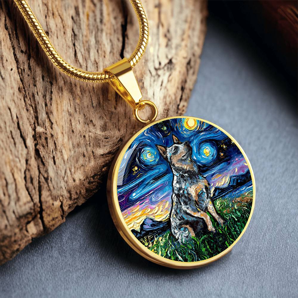 Blue Heeler Starry Night Round Necklace