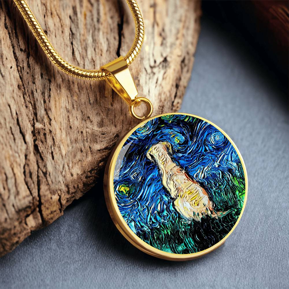 Yellow Labrador Back Starry Night Round Necklace