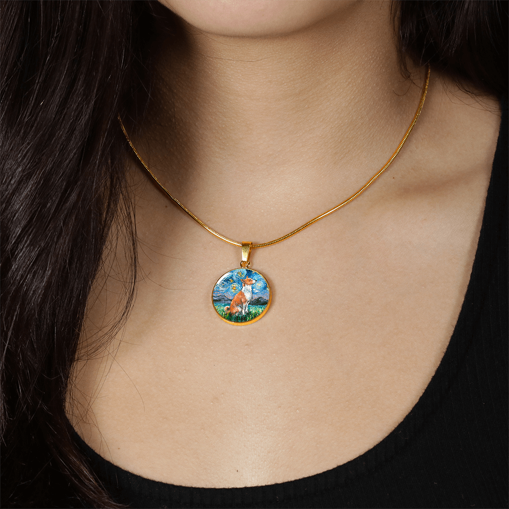 Basenji Starry Night Round Necklace
