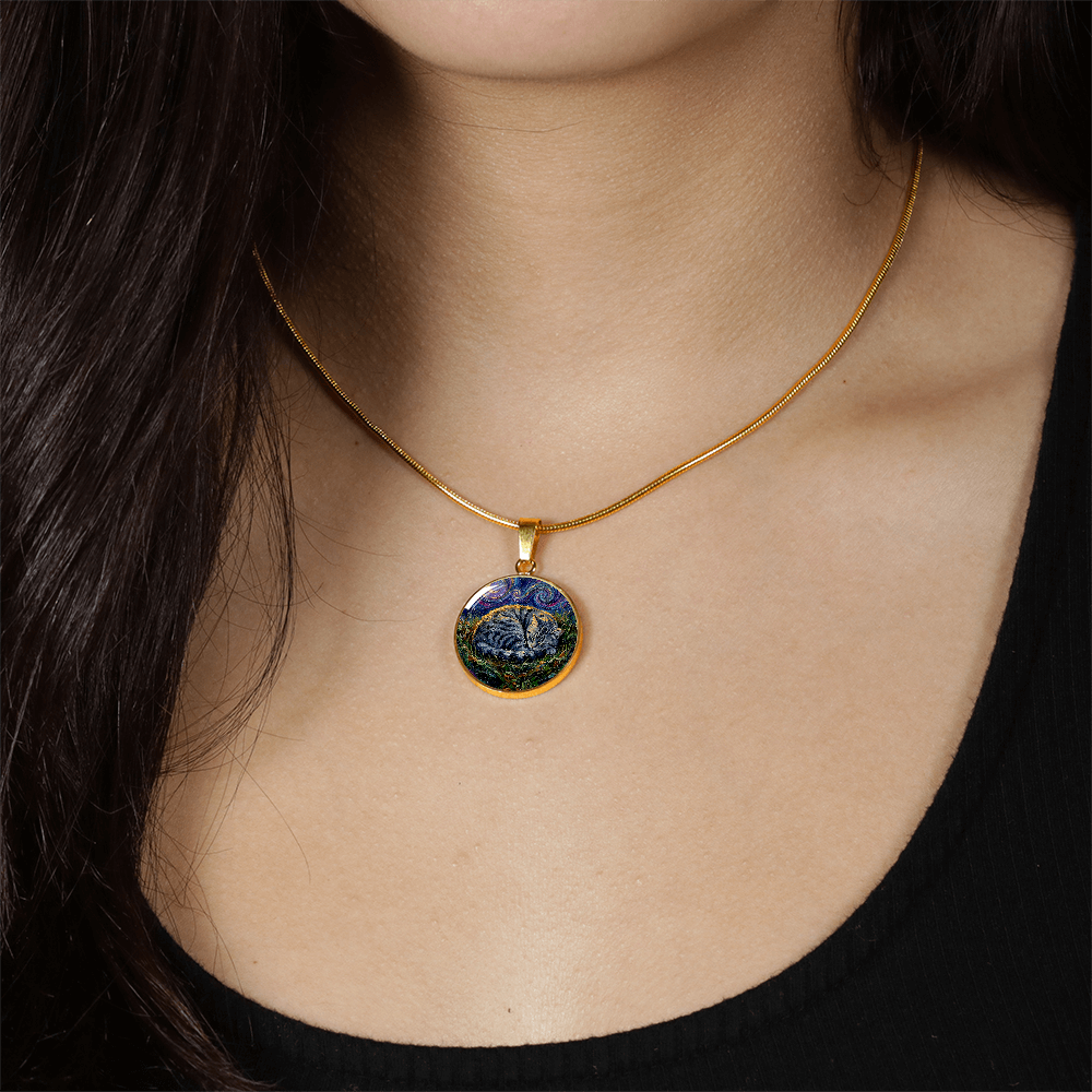 Sleepy American Shorthair Tabby Round Necklace