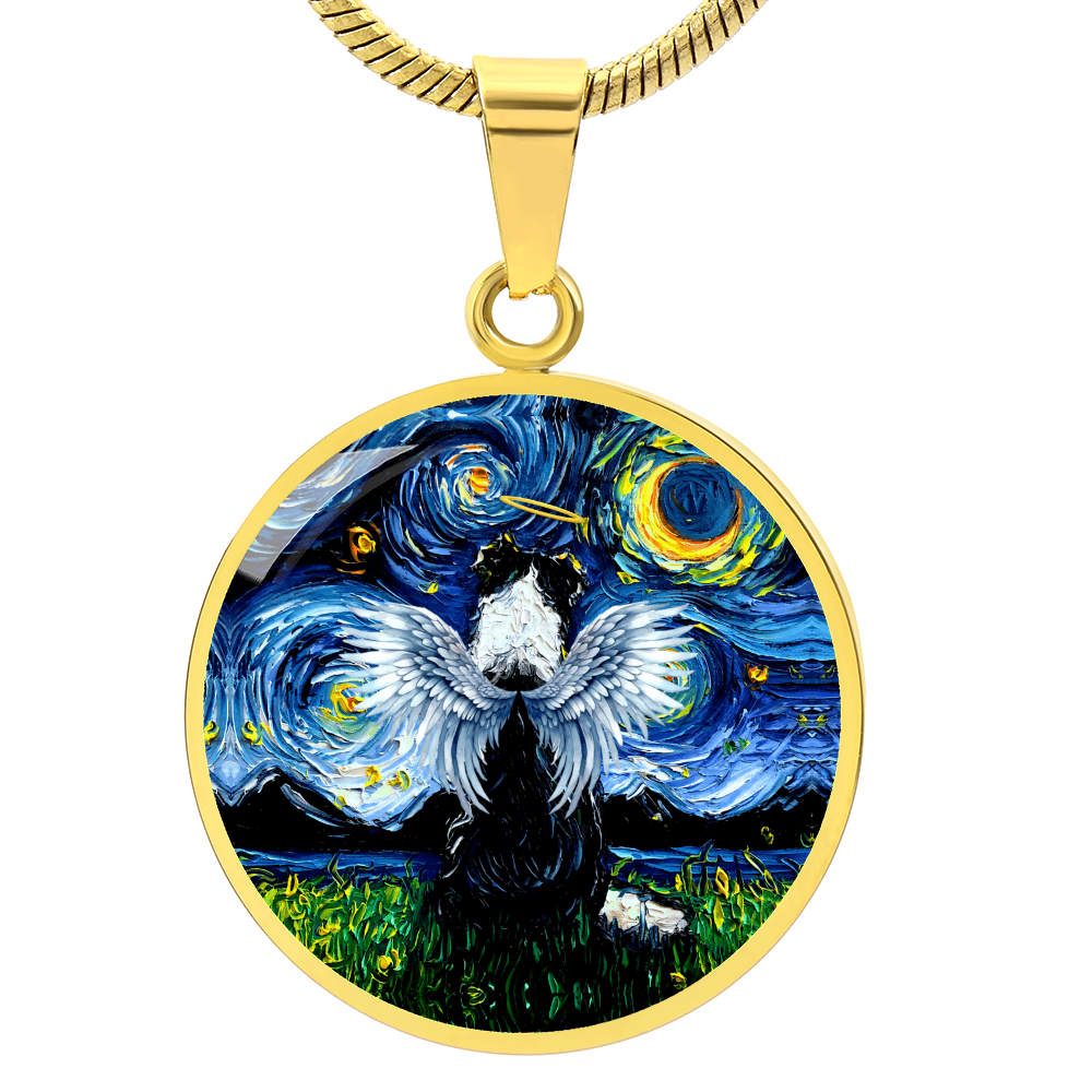 Angel Border Collie Starry Night Round Necklace