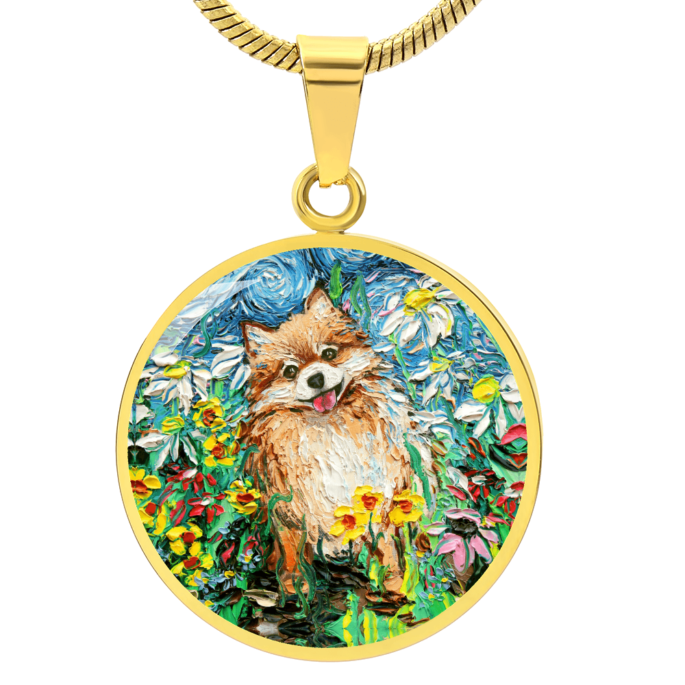 Happy Pomeranian Starry Night Round Necklace