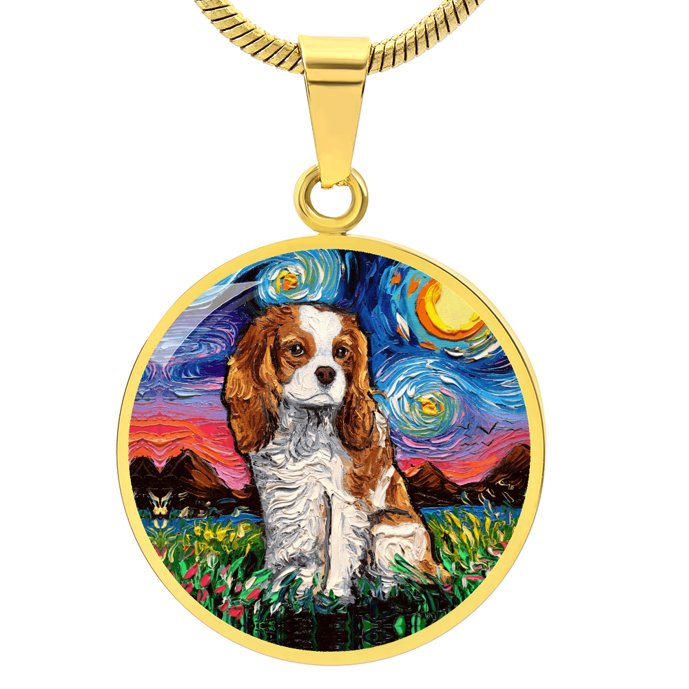 Blenheim Spaniel Starry Night Round Necklace