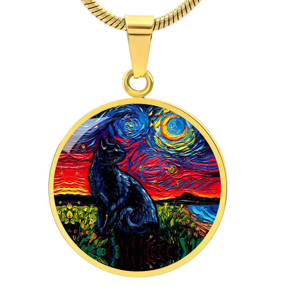 Black Cat 2 Starry Night Round Necklace