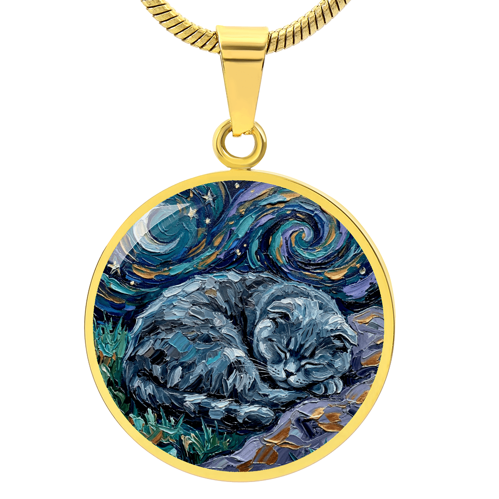 Sleepy Scottish Fold Round Necklace