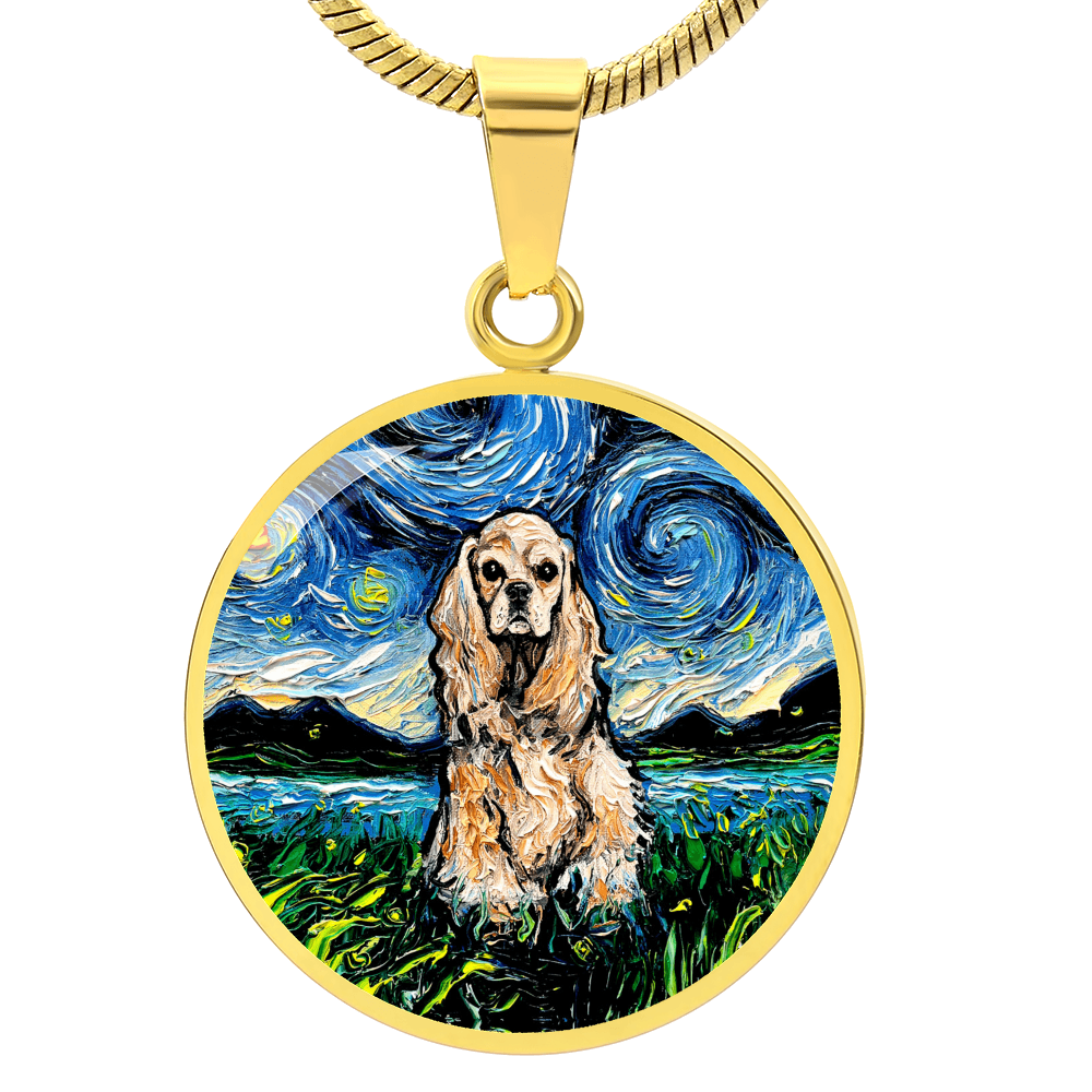 American Cocker Spaniel Starry Night Round Necklace