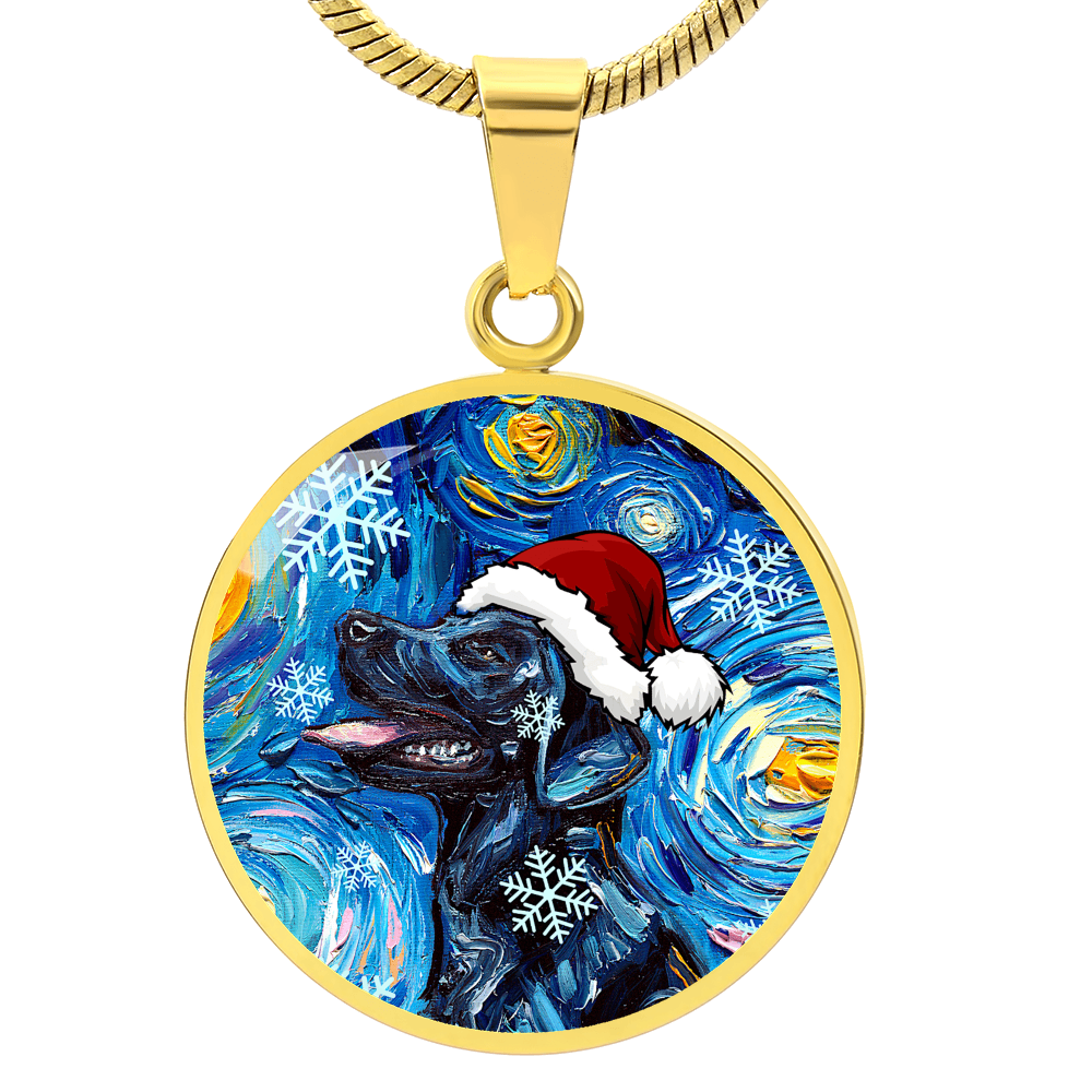 Santa Black Labrador Starry Night Round Necklace