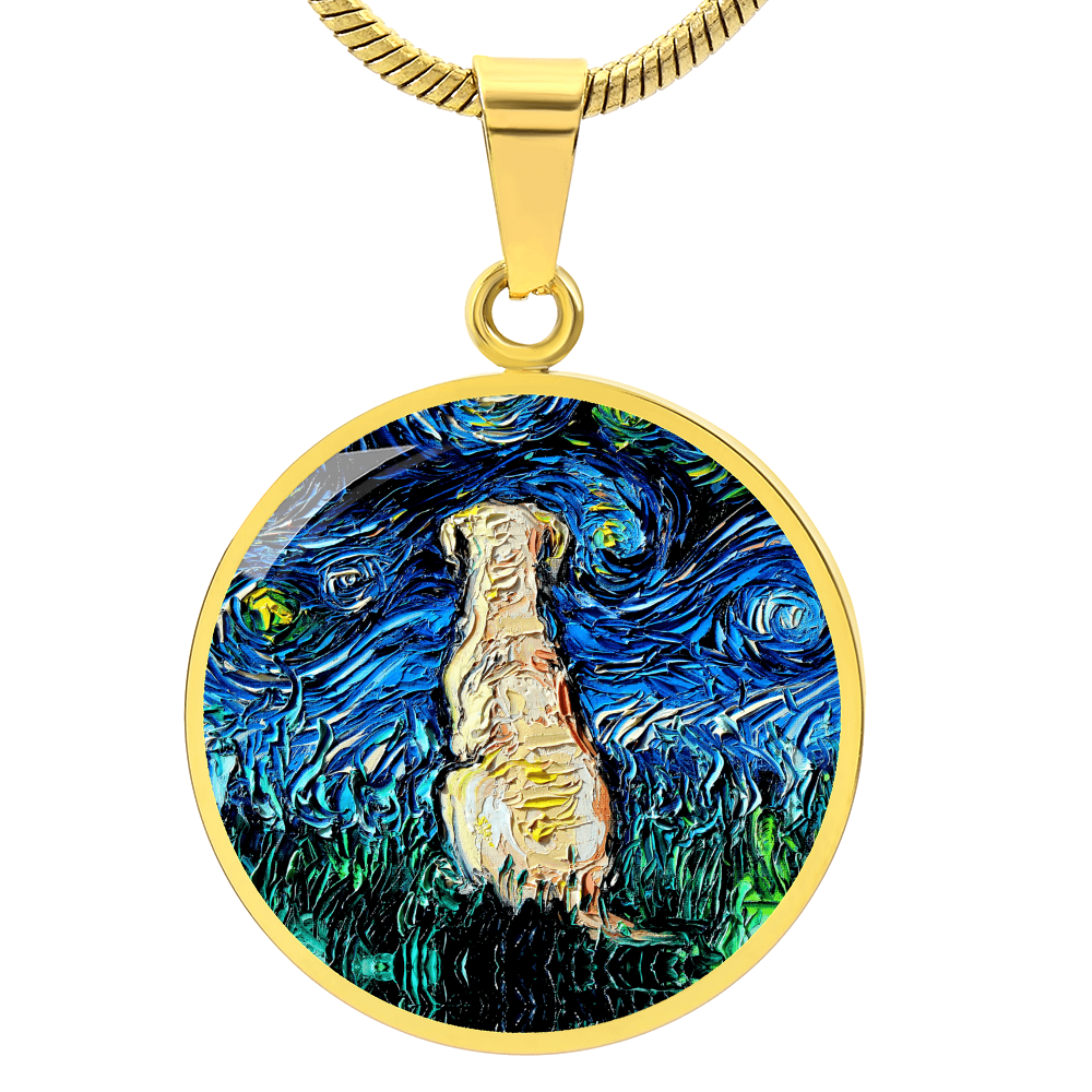 Yellow Labrador Back Starry Night Round Necklace
