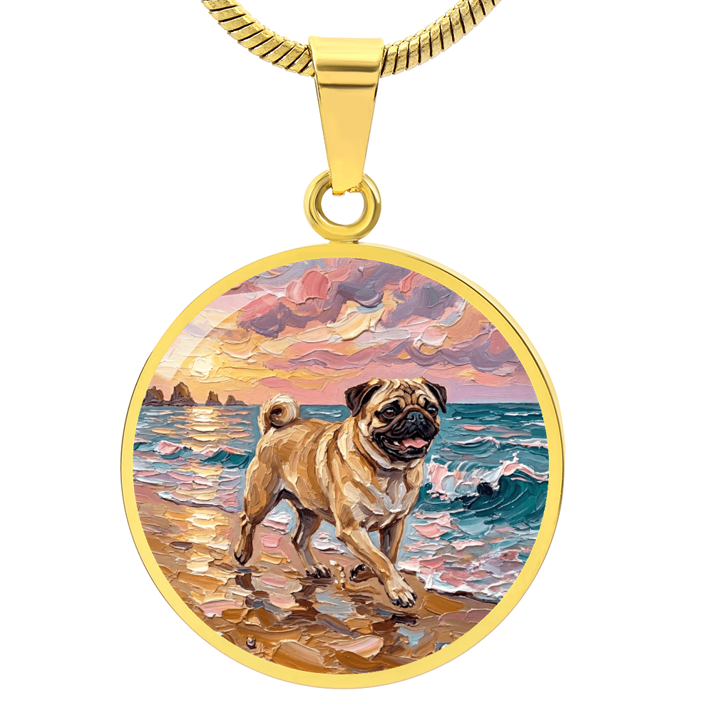 Summer Sunset - Fawn Pug Round Necklace