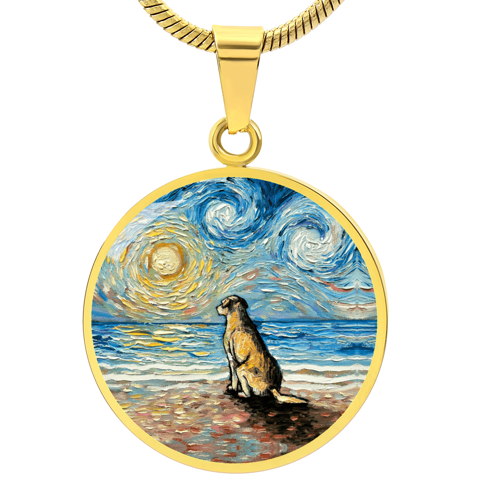 Yellow Labrador Starry Night Beach Round Necklace